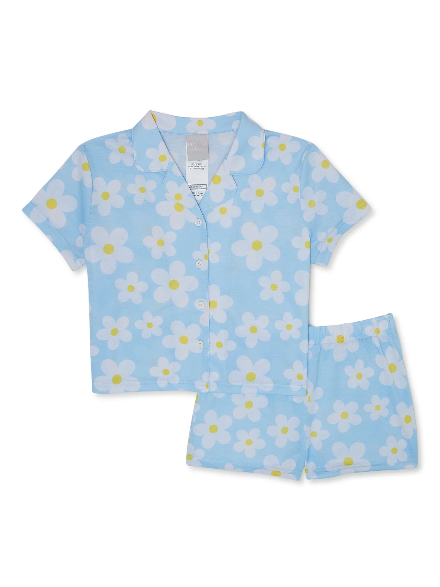 Jellifish Kids Girls Short Sleeve Button Front Top and Shorts 2-Piece Coat Pajama Sleep Set, Size... | Walmart (US)