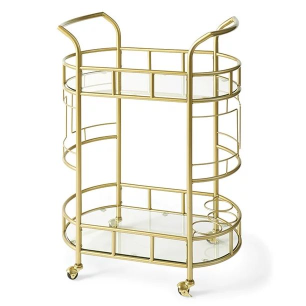 Better Homes & Gardens Gold Metal and Glass Fitzgerald Serving Bar Cart | Walmart (US)
