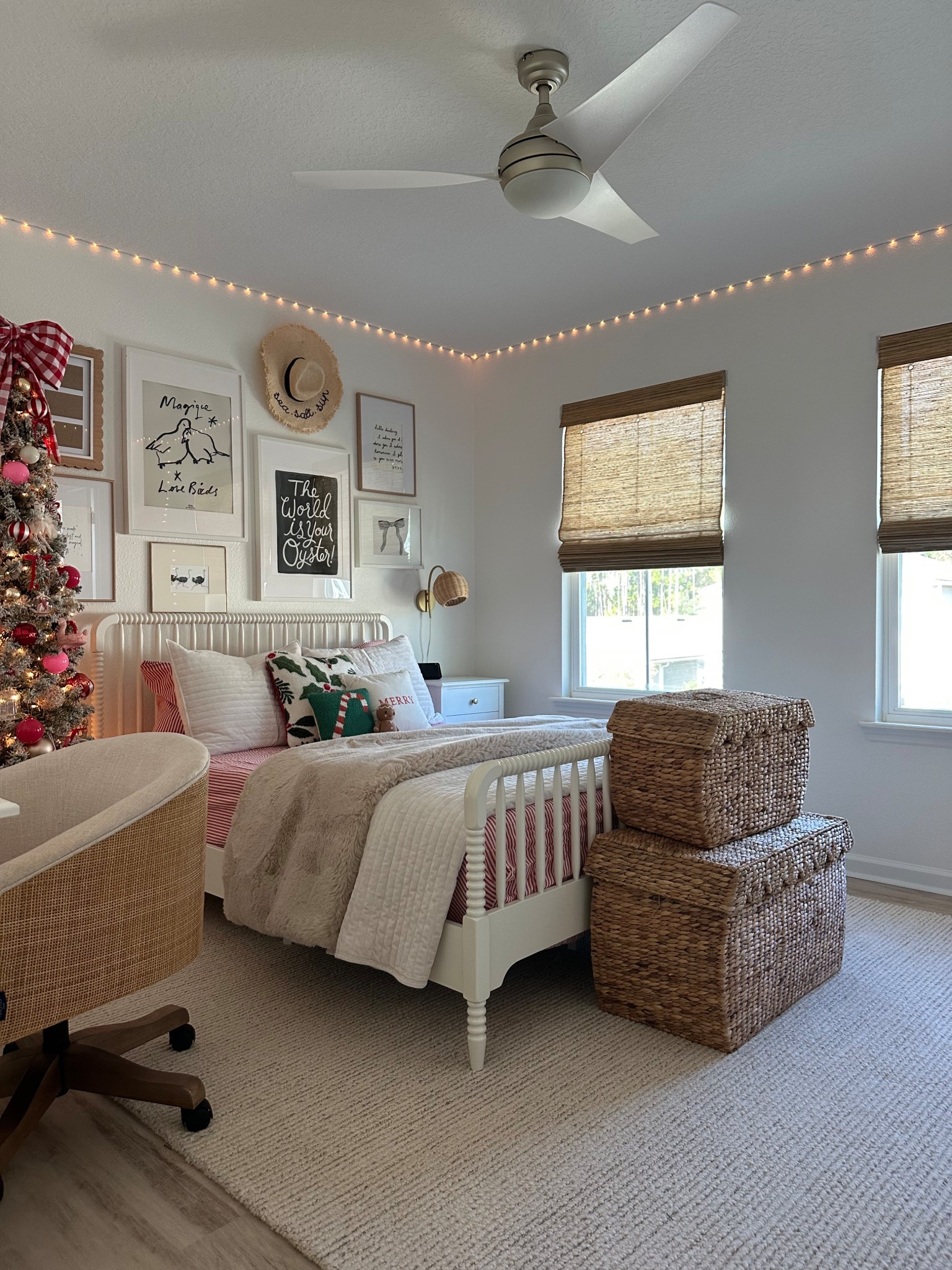 My daughters room for Christmas and her favorite LED lights around the ceiling that she keeps up year round (they have a remote and change colors) 

#LTKHome #LTKKids #LTKSaleAlert