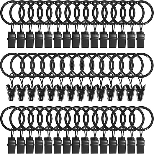 AMZSEVEN 44 Pack Metal Curtain Rings with Clips, Hangers Drapery Clips Rings, Drapes 1 in Interio... | Amazon (US)