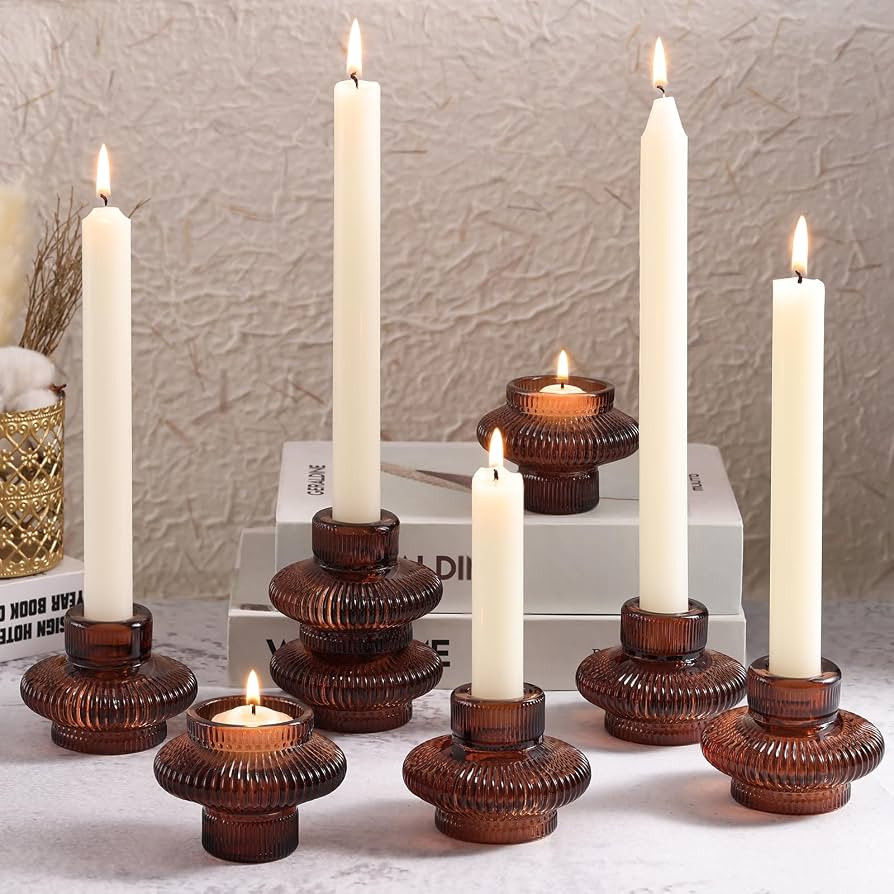 Taper Glass Candlestick Holders Tealight Candle Holders for Table Centerpieces, Fall Wedding Deco... | Amazon (US)