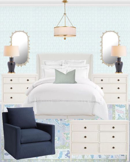 Grandmillennial bedroom inspo
Oushak rug
Printed wallpaper
Affordable wallpaper
Pale blue wallpaper
Serene bedroom inspo
Bedroom decor
Bedroom inspiration 
Navy lamps
Navy accent chair
Navy swivel chair
Dotted oval mirror
Affordable furniture
Affordable nightstand 
Affordable dresser
White dresser set
Grandmillennial decor 
White embroidered bedding
Embroidered duvet

#LTKstyletip #LTKhome #LTKfamily