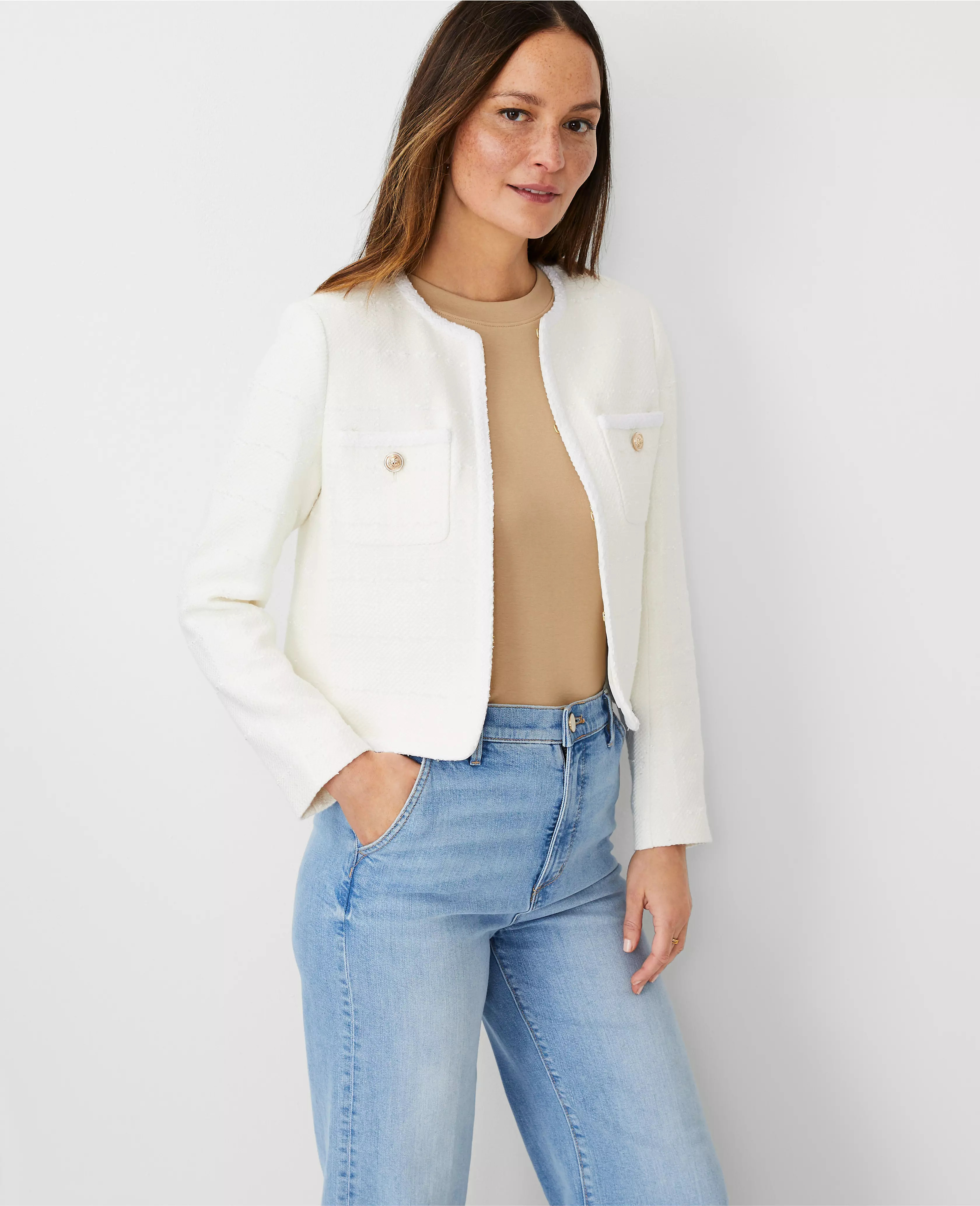 Tweed Trimmed Patch Pocket Jacket | Ann Taylor (US)