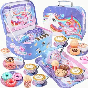 Golray Tea Party Set for Toddlers Girls Toys, Unicorn Gift for 3 4 5 6 Years Old, Tin Tea Set & C... | Amazon (US)