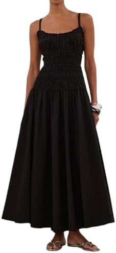Women's Summer Dresses 2026 Spaghetti Strap Maxi Dress Scoop Neck Ruffle Ruched Flowy Beach Vacat... | Amazon (US)