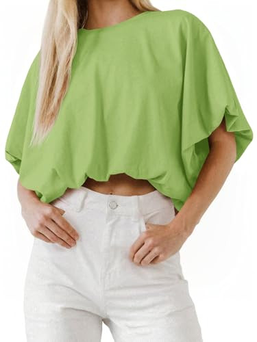 Womens Summer Crewneck Crop Tops Short Sleeve Casual Loose Cropped T Shirts | Amazon (US)