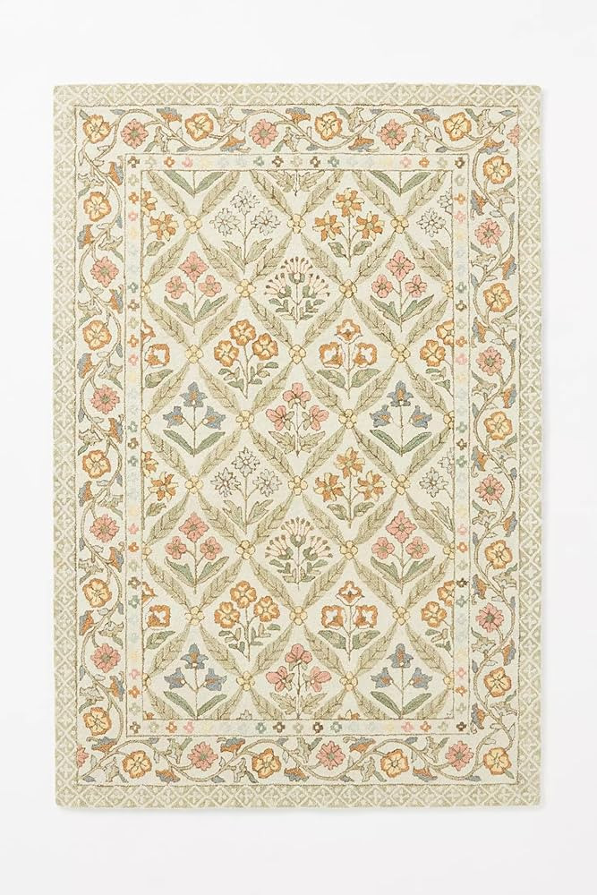 Hand-Tufted Wool Area Rug in Ivory Green Floral Design (8x11 Ft) - Luxurious Vintage-Inspired Car... | Amazon (US)
