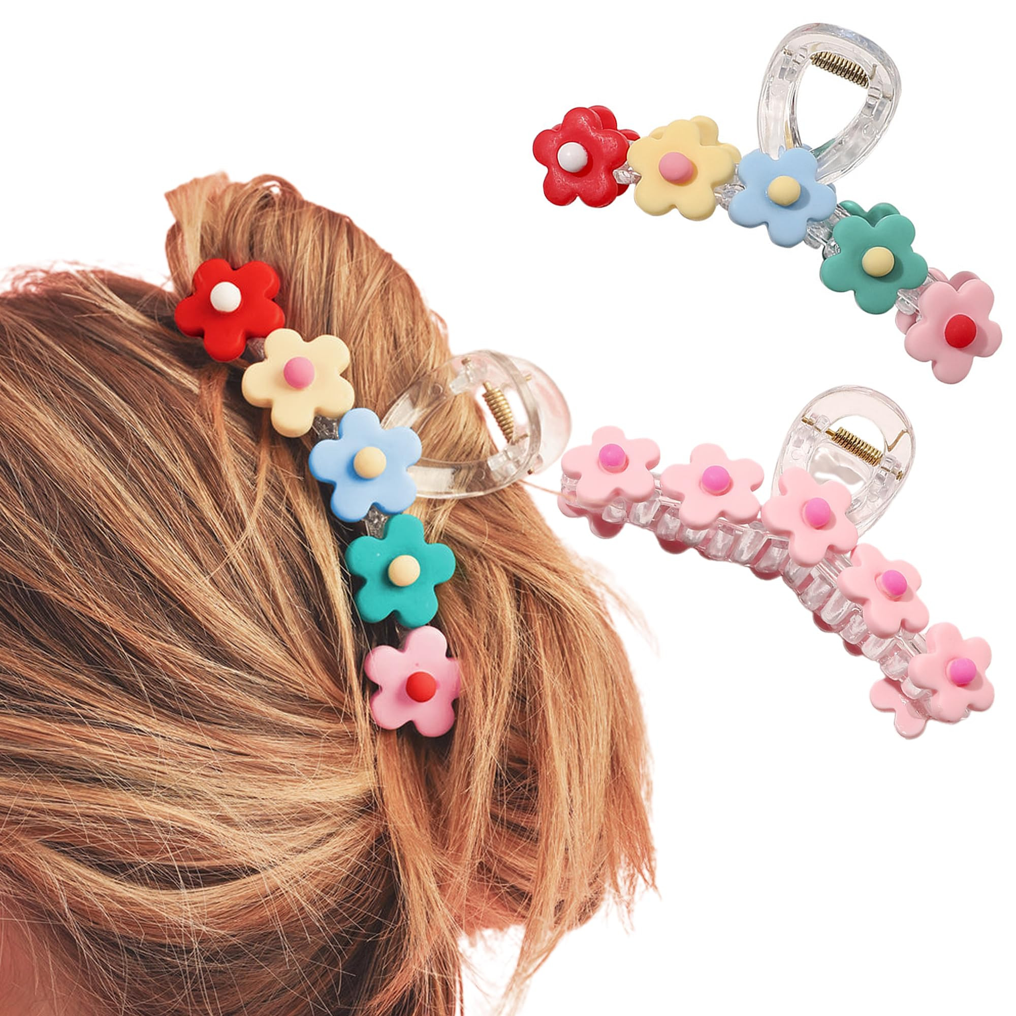 2 Pack Flower motif Big Hair Claw Clips for Women Stylish distinctive shape Hair Claw Large Claw ... | Amazon (US)