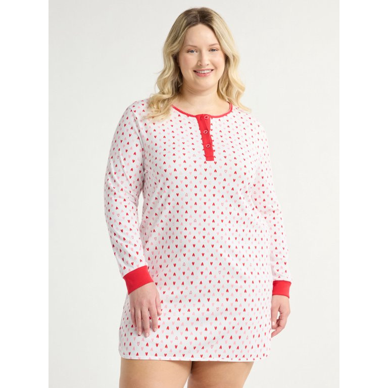 Joyspun Women's Jersey Long Sleeve Henley Sleepshirt, Sizes S to 3X | Walmart (US)