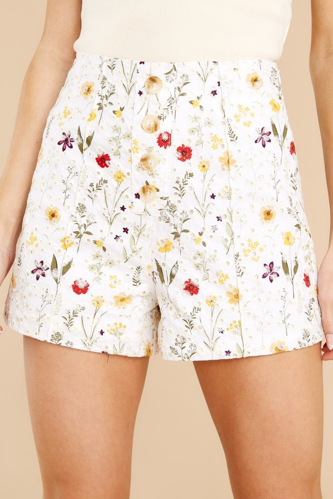 Everything And More White Multi Floral Shorts | Red Dress 