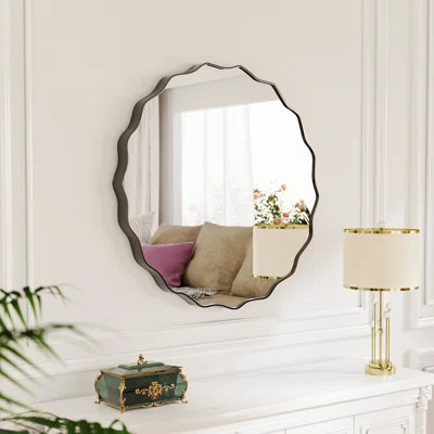 Round Wavy Mirror, Metal Frame Circle Mirror, Round Wall Mounted for Entryway, Bathroom, Vanity, Living Room, | Wayfair North America