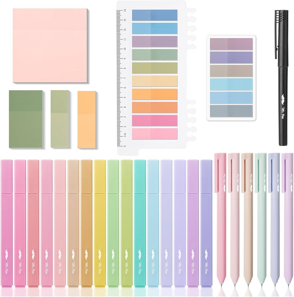 Mr. Pen- Aesthetic Book Annotation Kit, Aesthetic Highlighters and Gel Pens, Transparent Sticky N... | Amazon (US)