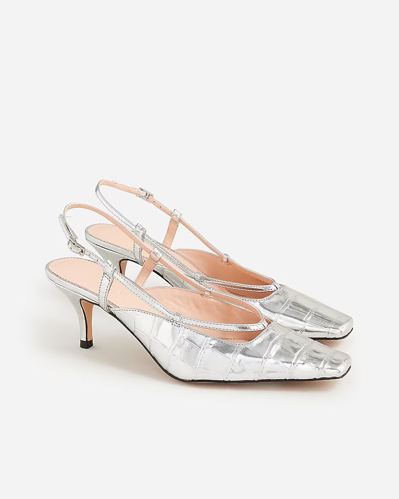 Leona slingback heels in metallic croc-embossed leather | J. Crew US