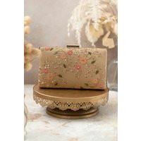 Floral Creeper Box Clutch - Gold, Evening Party Sling Bag, Embroidered Clutch, Floral Silk Wedding Bag | Etsy (US)