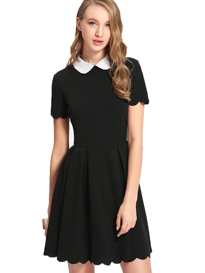 Floerns Women's Peter Pan Collar Halloween Costume Wednesday Addams Costume School Flare Dress | Amazon (US)