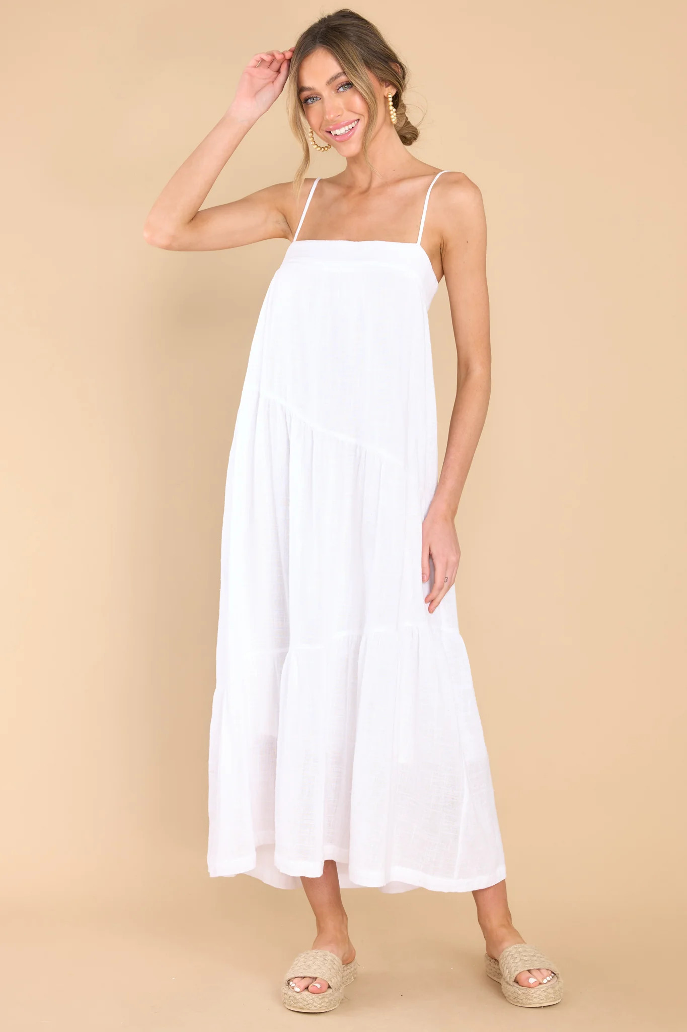 Look And Listen Ivory Midi Dress | Red Dress 