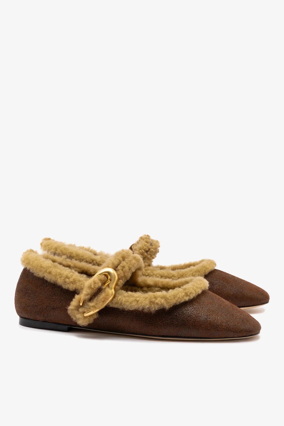 Verona Ballet Flat In Cocoa Leather And Natural Shearling | Larroude