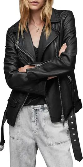 AllSaints Billie Oversize Leather Biker Jacket | Nordstrom | Nordstrom