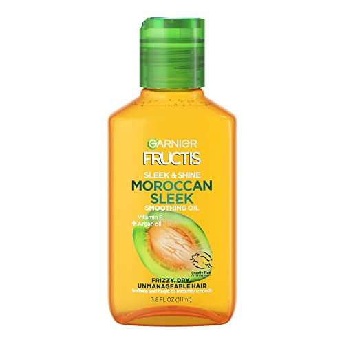 Garnier Fructis Sleek & Shine Moroccan Sleek Smoothing Oil for Frizzy, Dry Hair, Argan Oil, 3.75 Fl Oz, 1 Count (Packaging May Vary) | Amazon (US)