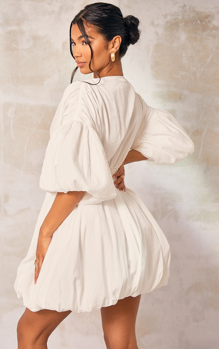 White Puff Sleeve Puffball Hem Shift Dress | PrettyLittleThing US