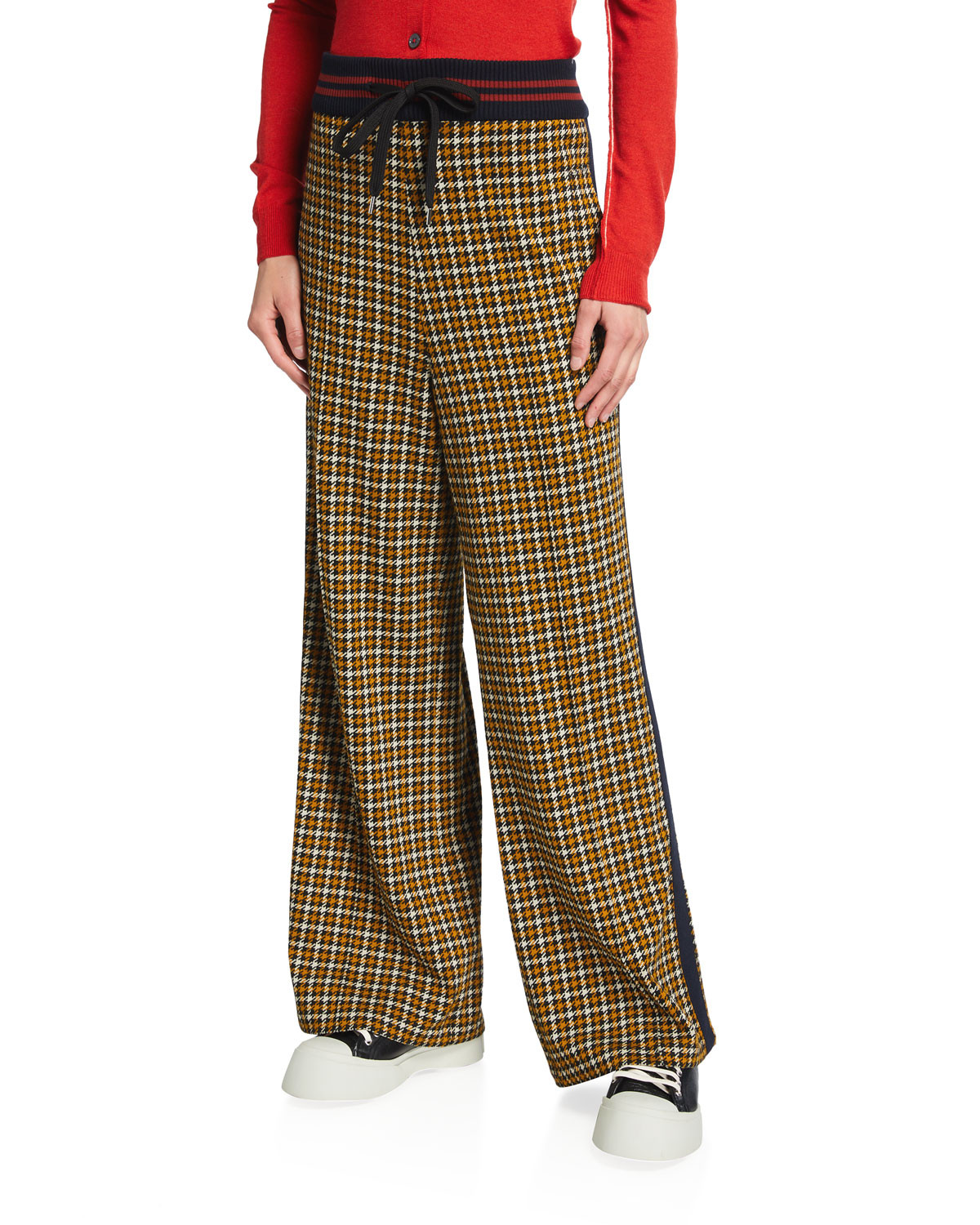 Plaid Wide-Leg Trousers w/ Side Stripes | Neiman Marcus