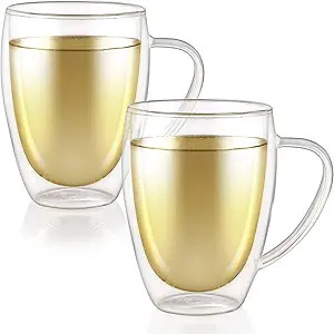 Teabloom Double Walled Mugs - 12 oz / 350 ml – Set of 2 Insulated Glass Mugs for Tea, Coffee, a... | Amazon (US)