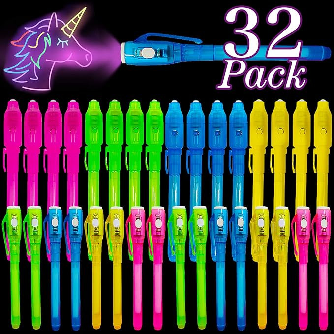 iGeeKid 32 Pack 2 Style Valentines Day Gifts for Kids Classroom Invisible Ink Pen with UV Black L... | Amazon (US)
