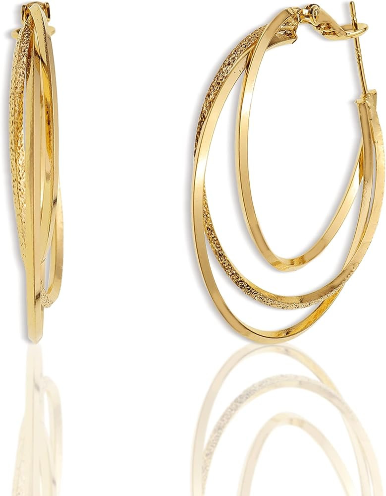 Sonateomber Large Gold Hoop Earrings for Women Girls – Dainty Minimalist 14k gold plated Sensit... | Amazon (US)