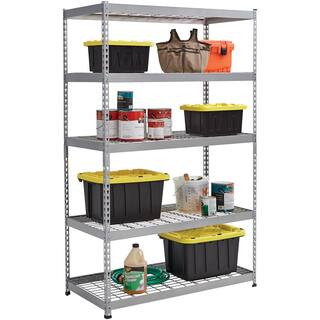 Husky Silver 5-Tier Heavy Duty Steel Garage Storage Shelving (48 in. W x 78 in. H x 24 in. D)-MR4... | The Home Depot