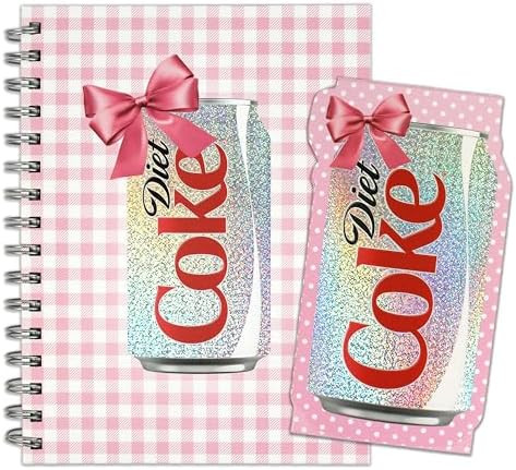 CrownJewlz Coca-Cola Pink Gingham Diet Coke Spiral Journal with Folding Pocket Notepad, Glitter C... | Amazon (US)