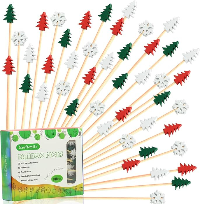 100pcs Xmas Tree Snowflake Cocktail Picks 4.7" Long Food Toothpicks Fruit Sticks Sandwich Appetiz... | Amazon (US)