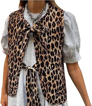 Puffer Quilted Vest Women Fall Leopard Floral Tie Front Y2k Sleeveless Waistcoat Coquette Cottage... | Amazon (US)