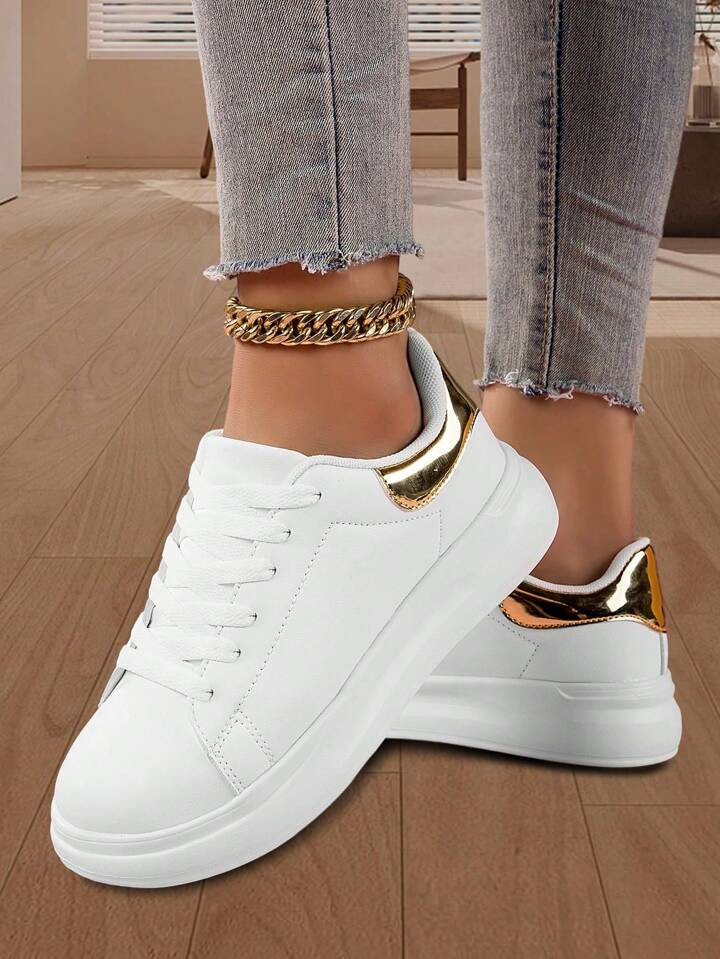 New Arrival Women'S White Thick-Soled Sneakers, Casual Breathable Athletic Shoes With Comfortable... | SHEIN