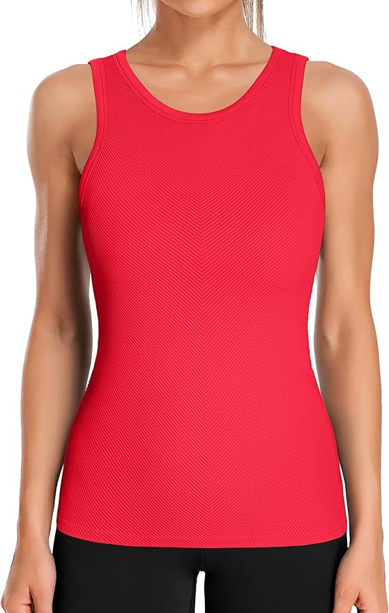 Amazon.com: ATTRACO Workout Tank Tops Women Built in Bra Sleeveless High Neck Casual Basic Tank T... | Amazon (US)
