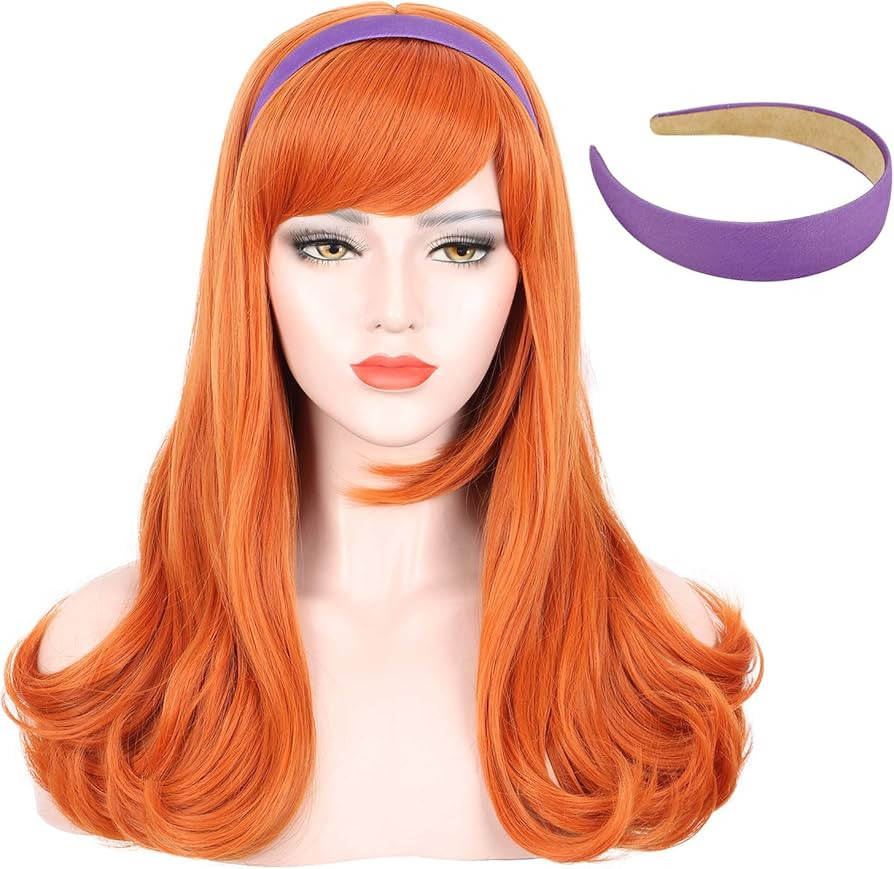 karlery Adult Women Long Curly Orange Bangs Wig With Purple Headband Halloween Cosplay Costume Pa... | Amazon (US)