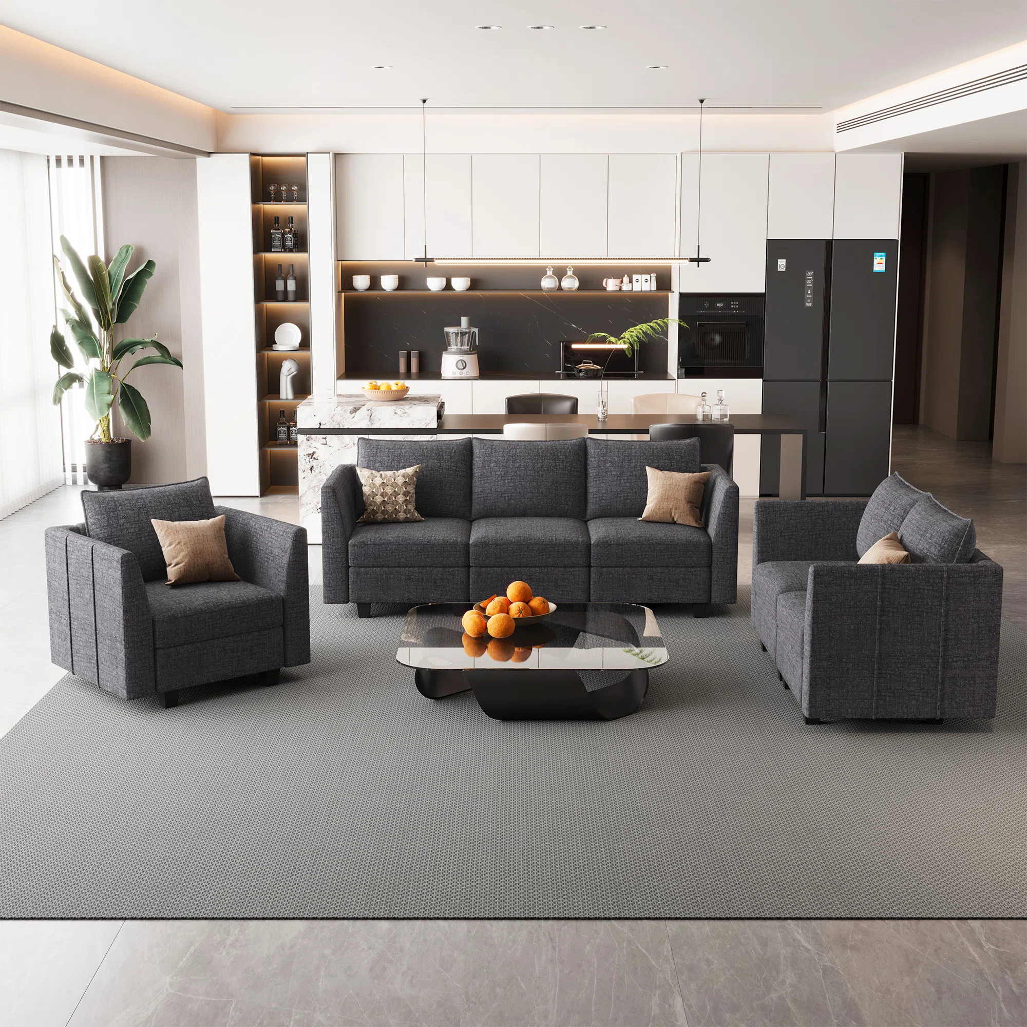 Aurora 3-Pieces Livingroom Chenille Storage Sofa Set, Apartment Modular Sectional Couch Set  With... | Wayfair North America