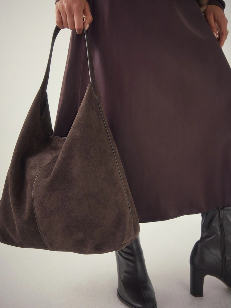 Chocolate Brown Faux Suede Slouchy Shoulder Bag | Next US