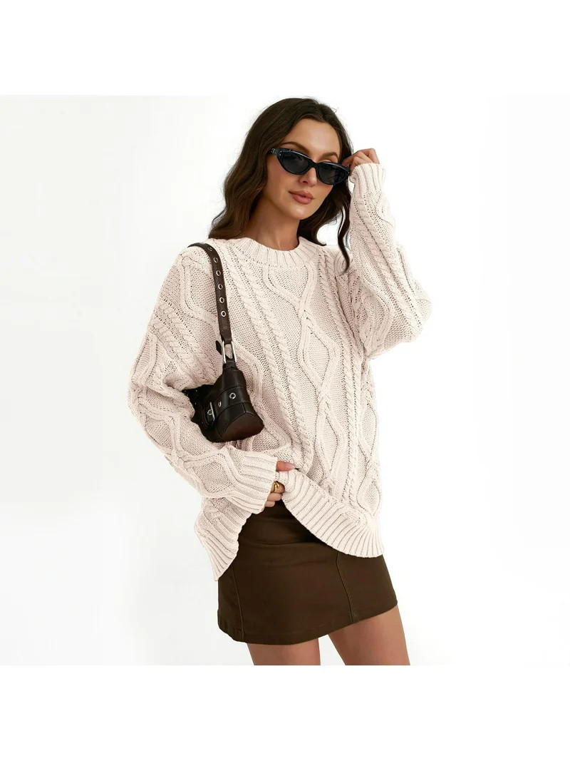 SUNBS Oversized Sweaters for Women Cable Knit Crewneck Pullover Casual Long Sleeve Top Fall Women... | Walmart (US)