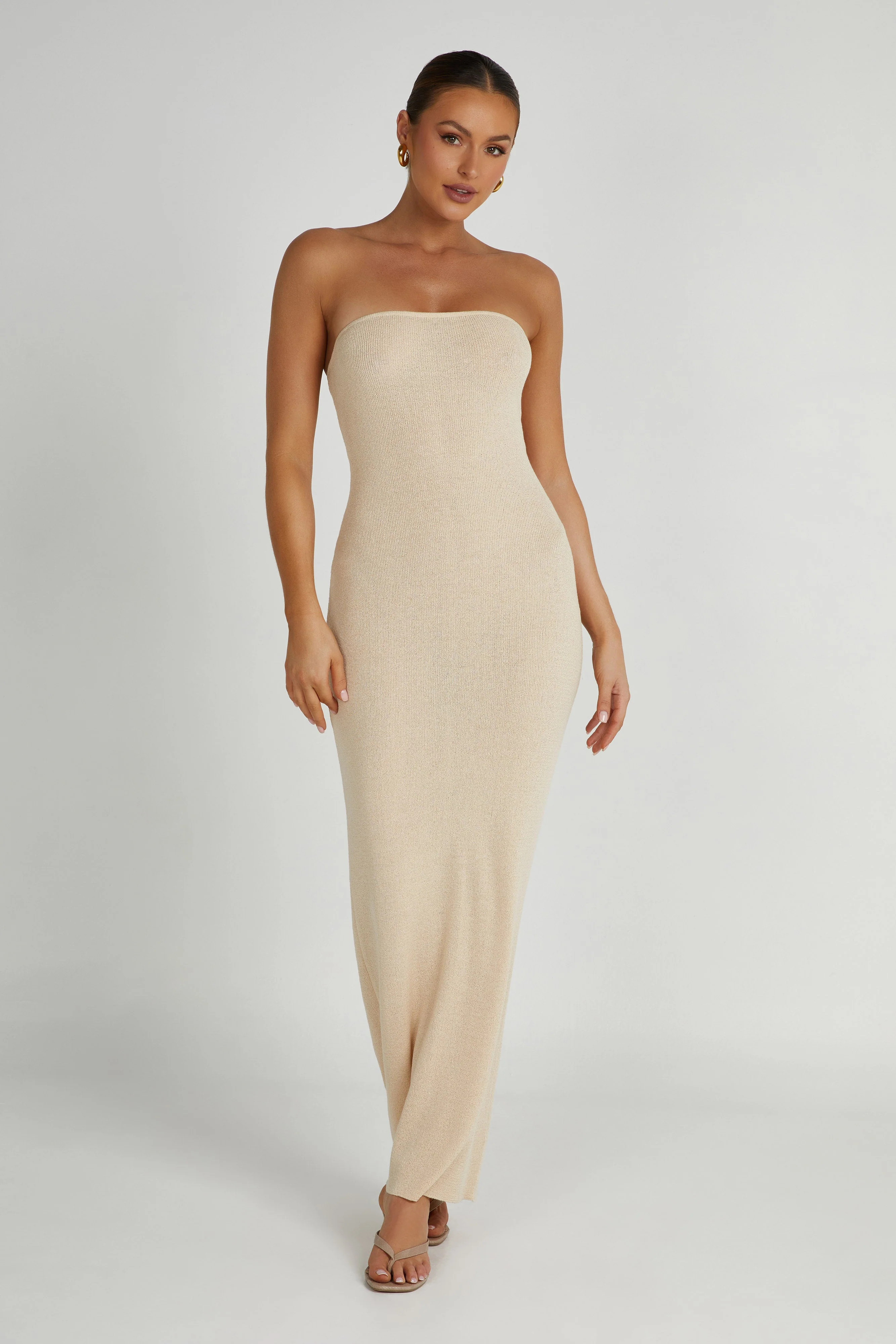 Emmy Strapless Knit Maxi Dress - Wheat | MESHKI US