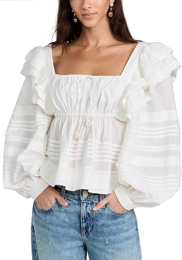 FARM Rio Women's Off-White Squared Neckline Long Sleeves Blouse | Amazon (US)