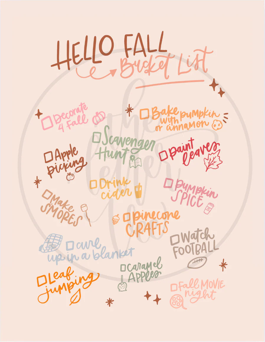 Hello Fall Bucket List | Framable Art | The Letter Vee