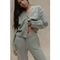Fluffy Knit Emblem Embroidered Cardigan - Grey Marl | The Couture Club