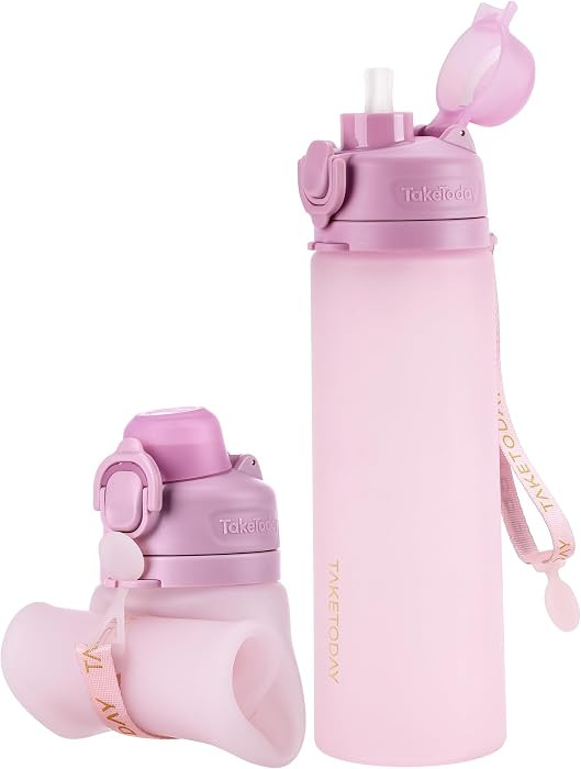 TakeToday Collapsible Water Bottles 21oz (600mL), Foldable Platinum Silicone Travel Water Bottle ... | Amazon (US)