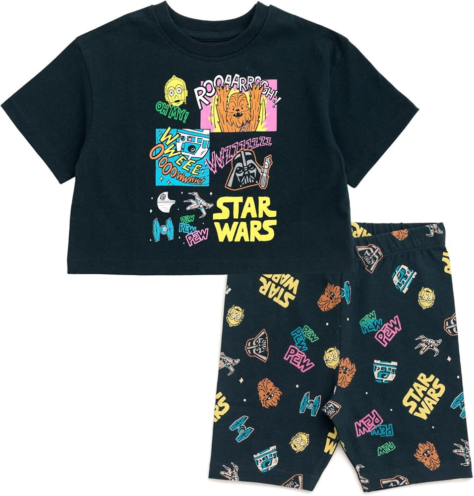 STAR WARS Girls Drop Shoulder T-Shirt and Bike Shorts Outfit Set Toddler to Big Kid Sizes (2T - 1... | Amazon (US)