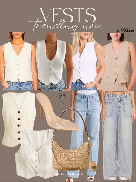 Vests trending now! Several styles at different price points - Wanted to also share how I would style it! 🤍

SPANX code: LILLIEXSPANX 

Linen vest. Crepe vest. Work outfit. Date night. Trousers. Denim. Sandals. 

#LTKfindsunder100 #LTKstyletip #LTKfindsunder50