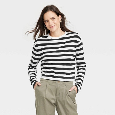 Women's Long Sleeve Boxy T-Shirt - A New Day™ Striped | Target
