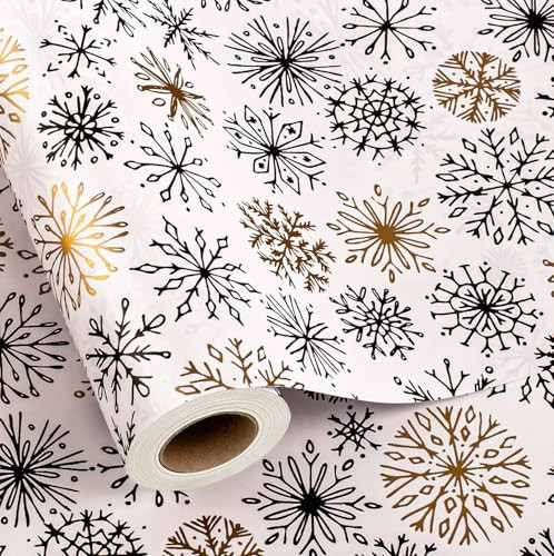 MAYPLUSS Christmas Gift Wrapping Paper Roll - 17 Inch X 33 Feet - Minimalistic Elegant Snowflake Flurry with Gold Design Winter Holiday Gift Wrap Sheet for Party, DIY Crafts & Festive Decoration | Amazon (US)