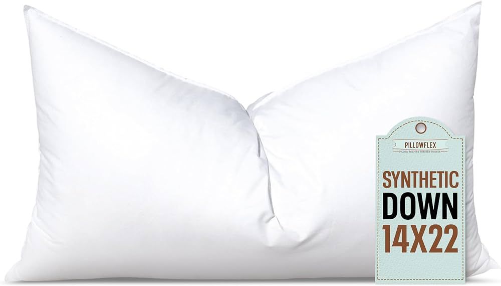 Pillowflex Synthetic Down Pillow Insert - 14x22 Down Alternative Pillow, Ultra Soft , Small Recta... | Amazon (US)