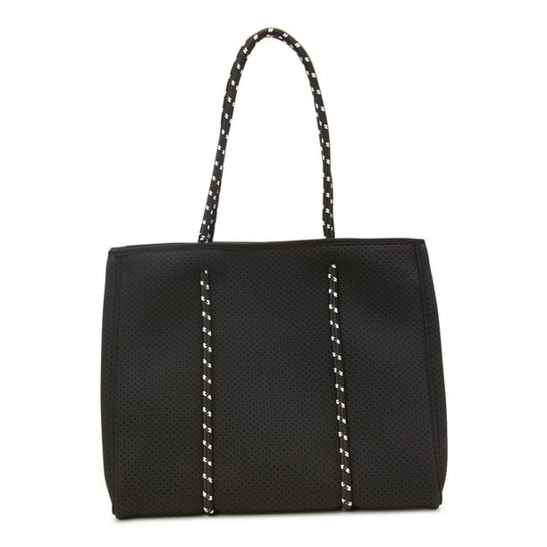 No Boundaries Women's 2-Piece Neoprene Beach Tote Handbag with Removable Zipper Pouch, Black | Walmart (US)