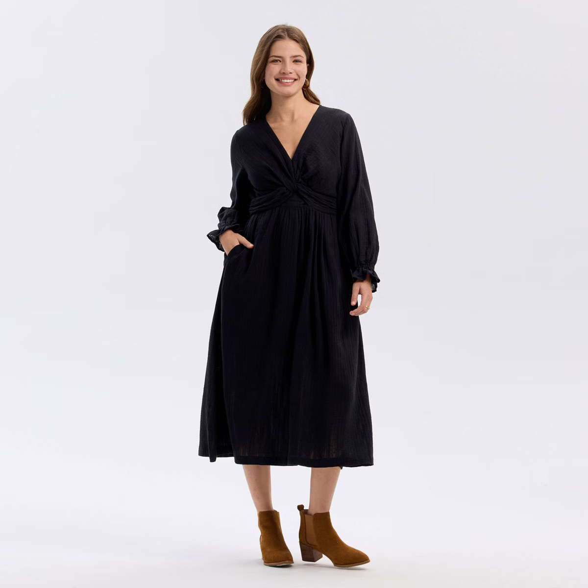 Women's Twist-Front Balloon Long Sleeve Midi A-Line Dress - Universal Thread™ | Target